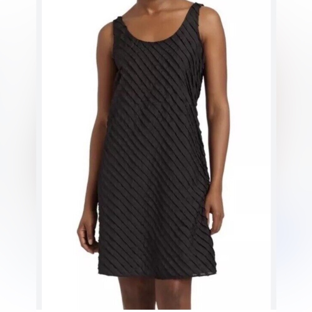Eileen Fisher Black Tiered Ruffle Sleeveless Silk Little Black Dress LBD 6P